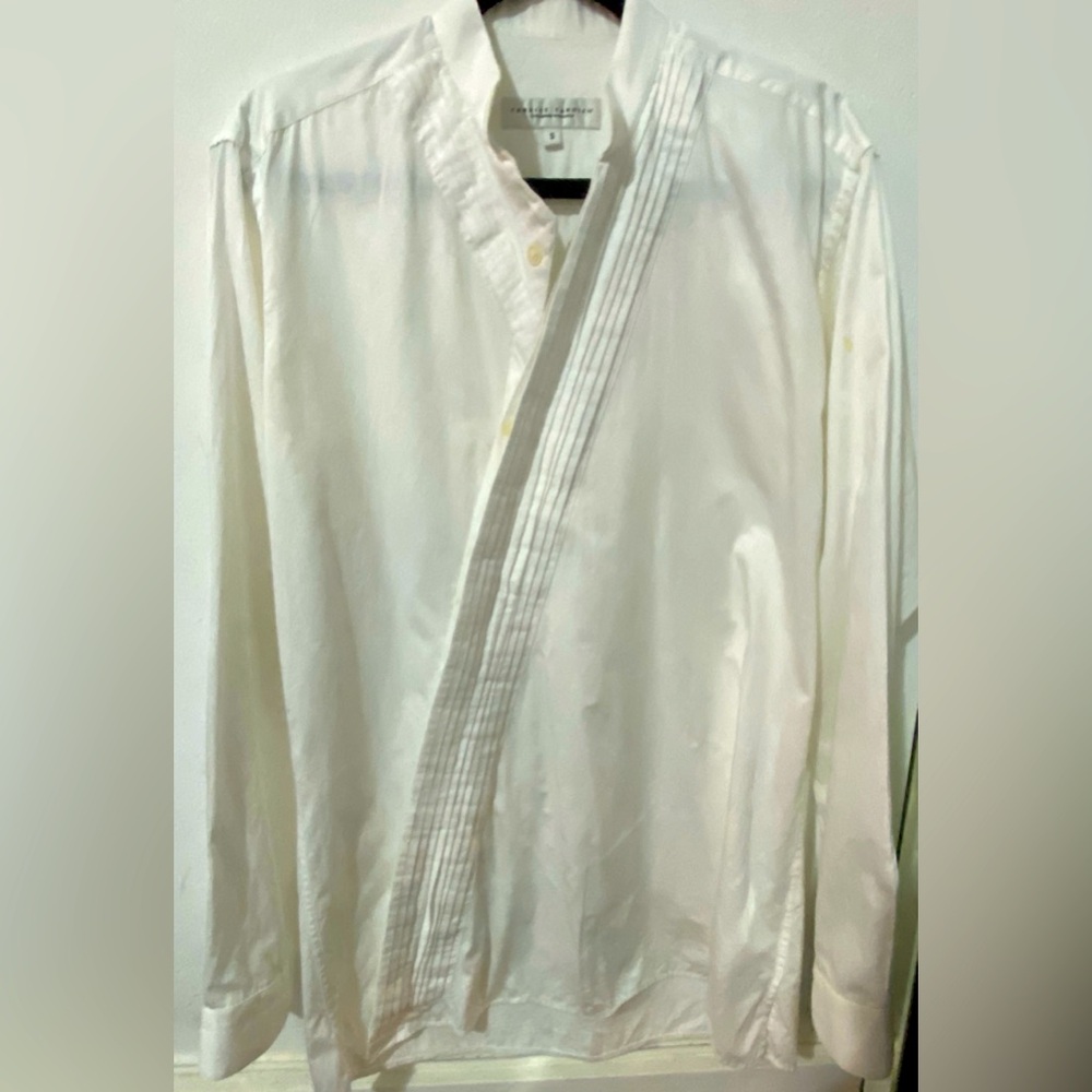 Fabrice Tardieu handcrafted pleated asymmetrical white L/S men’s shirt S…